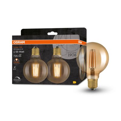 Lot de 2 ampoules LED dimmable G95 globe 6,5W = 725 lumens blanc chaud - VINTAGE 1906 LEDVANCE