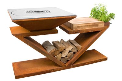 Brasero de cuisson G5 corten avec plaque plancha, grille et couvercle de protection ARTISS
