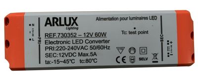 Transformateur alimentation LED 230V vers 12V 60W - ARLUX