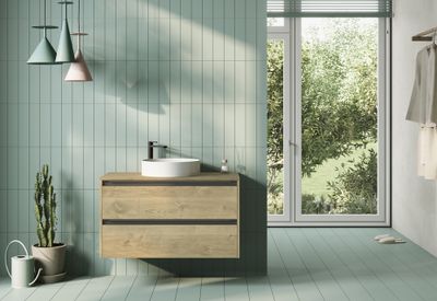 Caisson de salle de bains Thana 2 tiroirs L100 x H55 x P45 cm panneau de particules chêne naturel