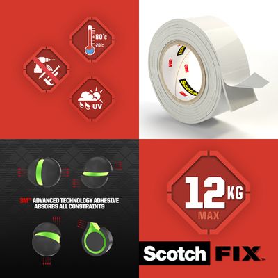 Ruban adhésif double face intérieur Scotch-FIX Extrême 1,8 m x 19 mm 12 kg - SCOTCH