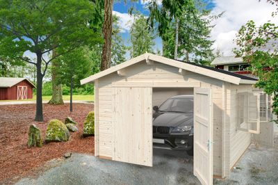 Garage bois Palmako Roger bois naturel ép.44 mm double portes en bois - 24,5 m², Livraison à domicile incluse - PALMAKO