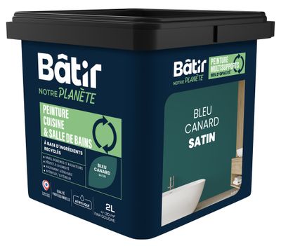Peinture cuisine et bain satin bleu canard 2 L - BATIR NOTRE PLANETE