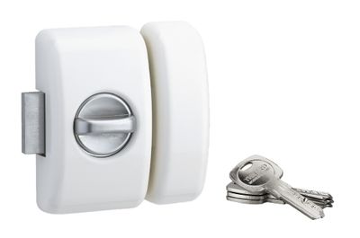 Verrou de porte d'entrée universel à bouton et cylindre 45 mm blanc 4 clés THIRARD