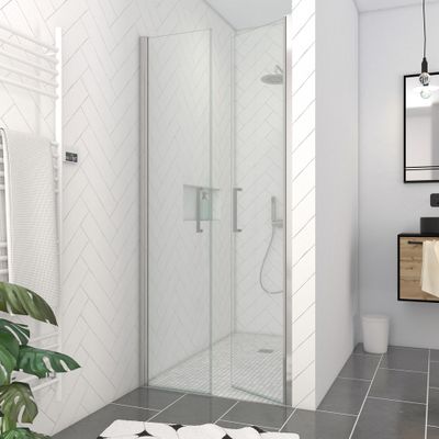 Porte de douche battante 90x200 cm profilé chrome verre transparent 6 mm Saloon - AURLANE
