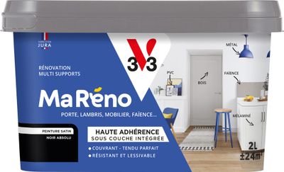 Peinture de rénovation multi- V33supports MaRéno noir absolu finition satinée 2 L - V33