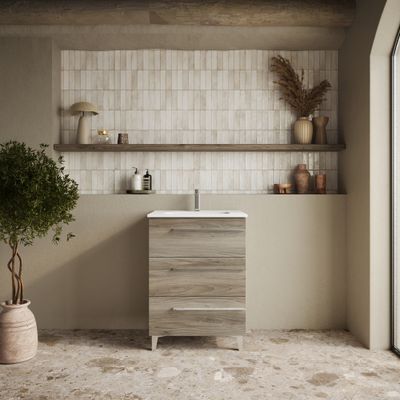 Meuble de salle de bains Cies 3 tiroirs L60 x H82 x P45 cm mélaminé pin gris