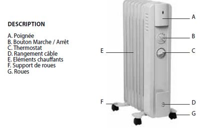Radiateur électrique mobile bain d'huile 1500 W YPSOS