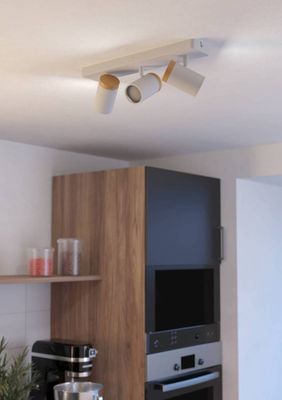 Réglette 3 spots salle de bains GU10 Consuma blanc et bois IP44 9W - EGLO