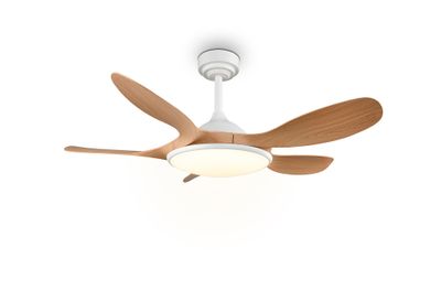 Ventilateur de plafond avec lumière LED + télécommande Blanc/bois Ø108cm - Flen REALITY