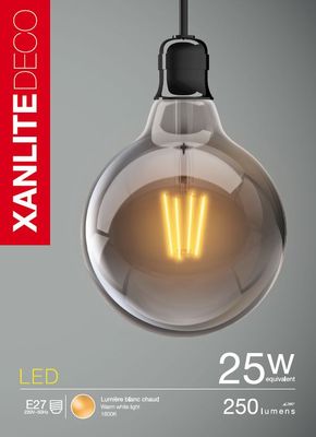 Ampoule G125 fumée E27 4 W = 230 Lumens blanc chaud XANLITE