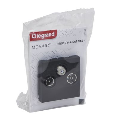 Prise TV, radio et satellite encastrable 2 modules Noir - Mosaic LEGRAND