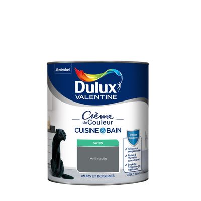 Peinture Crème de Couleur Cuisine et Bain Satin Anthracite 0,75 L - DULUX VALENTINE