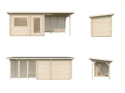 Sauna extérieur Palmako Sanna 4,1m² double vitrage et pergola 5,9m² -  18,4m² - PALMAKO