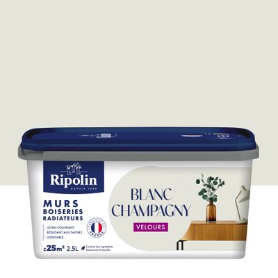 Peinture murs, boiseries et radiateurs blanc champagny velours 0,5L - RIPOLIN