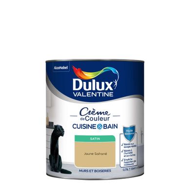 Peinture Crème de Couleur Cuisine et Bain Satin Jaune Safrane 0,75 L - DULUX VALENTINE