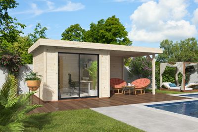 Studio de jardin en bois naturel avec Pergola Lydia - 21,3 m² hors-tout - Livraison à domicile incluse - WHITE WOOD
