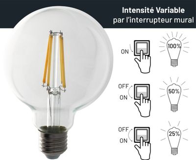 Ampoule LED globe 95 mm filaments clairs 6W 900 lumens dimmable blanc chaud - ARLUX