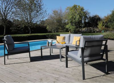 Salon de jardin MARLO aluminium graphite/gris 4 places, Livraison à domicile incluse - PROLOISIRS