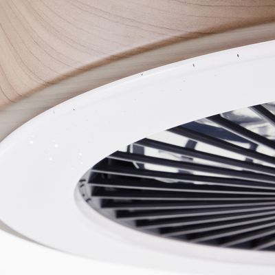 Ventilateur de plafond silencieux LED multicolore + télécommande Bois/noir Ø49cm - Slimline BRILLIANT