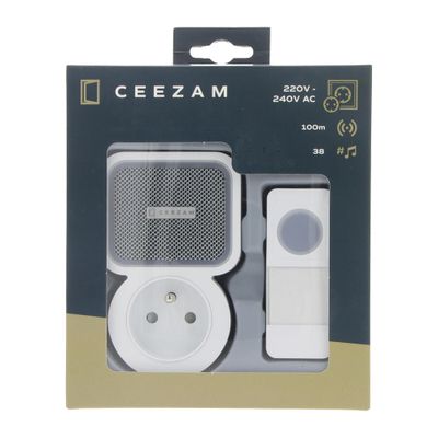 Sonnette sans fil 100m 220V-240V carillon à brancher avec prise intégrée - CEEZAM