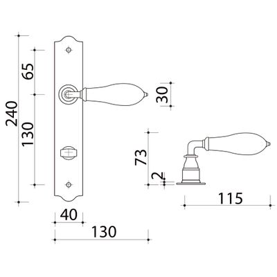 Poignées de porte Ellis fer patiné céramique beige à condamnation ALPERTEC