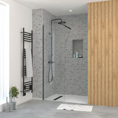 Paroi de douche à l'italienne 60x195 cm profilé noir verre transparent 5 mm Essentiel - AURLANE