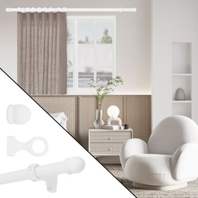 Kit de tringle à rideaux en bois 2 m diam 28 mm Finition Blanc laqué - MOBOIS