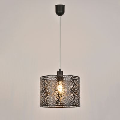 Suspension E27 15W Ø28 cm métal noir feuille - Nora COREP