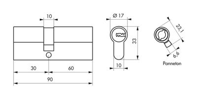 Cylindre de serrure double entrée 30 x 60 mm Trafic 12 très haute sécurité nickelé 5 clés THIRARD