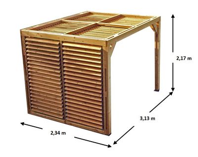 Pergola autoportante en bois traité thermachauffé avec ventelles mobiles sur toit et un mur L 3,13 x l 2,34 x h 2,17 m, Livraison à domicile incluse - HABRITA
