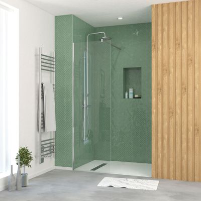 Paroi de douche à l'italienne 60x195 cm profilé chrome verre transparent 5 mm Essentiel - AURLANE