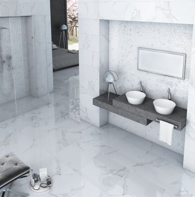 Mosaïque sol/mur intérieur effet marbre blanc CALACATTA 30 x 30 cm vendu à l'unité DISTRIMAT