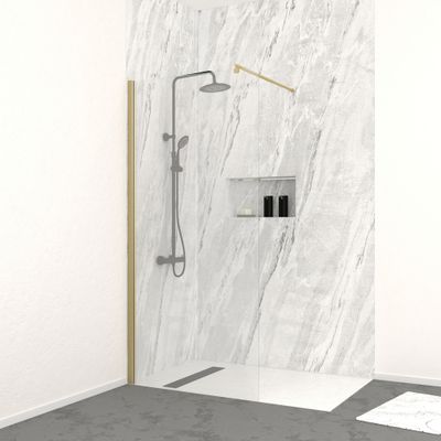 Paroi de douche à l'italienne 90x200 cm profilé or verre transparent 8 mm Parma - AURLANE