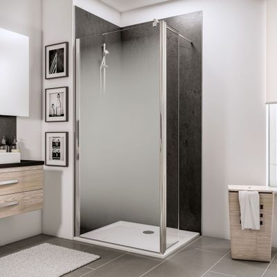 Paroi de douche à l'italienne avec déflecteur 100+30x190 cm profilé chrome verre sérigraphié brouillard 5 mm NewStyle - SCHULTE