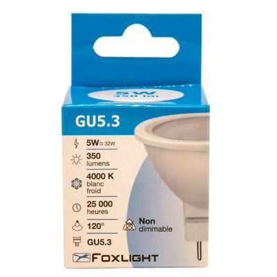 Ampoule GU5.3 12V 120° 350 lumens blanc neutre FOXLIGHT