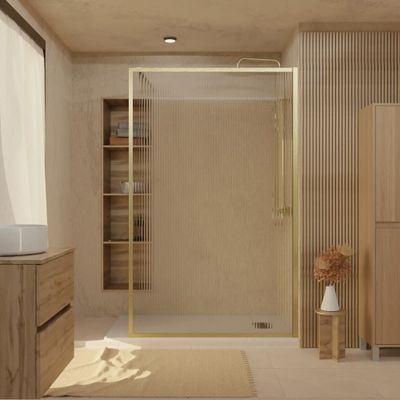Paroi de douche à l'italienne 140x200 cm profilé or verre transparent 6 mm Golden Edge - AURLANE