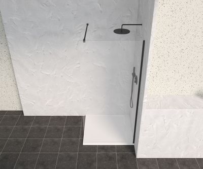 Paroi de douche à l'italienne 90x200 cm profilé noir verre transparent 8 mm Signature - OCEA