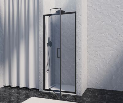 Porte de douche pivotante 90x200 cm profilé noir verre fumé 8 mm Signature - OCEA