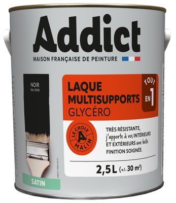 Laque Multisupports Satin 2,5 L noir Ral 9005 - ADDICT