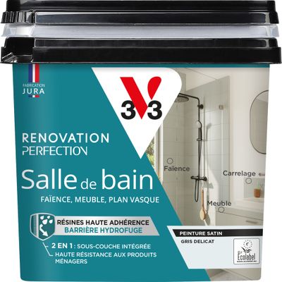 Peinture de rénovation pour salle de bain gris délicat finition satinée 0,75 L - V33