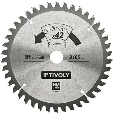 Lame de scie circulaire de finition 42 dents diamètre 165 mm alésage 20 mm - TIVOLY