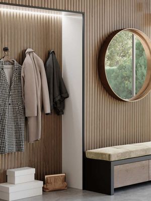 Panneau acoustique mural mdf 3D Latt Luxx finition castle oak sur fond bronze - 20 x 287 x 2500 mm - AJ TIMBER