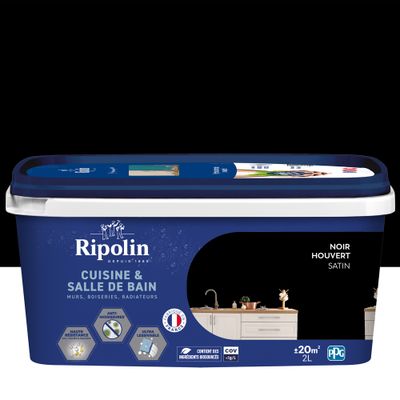Peinture Cuisine & Bain Noir Houvert satin 2 L - RIPOLIN