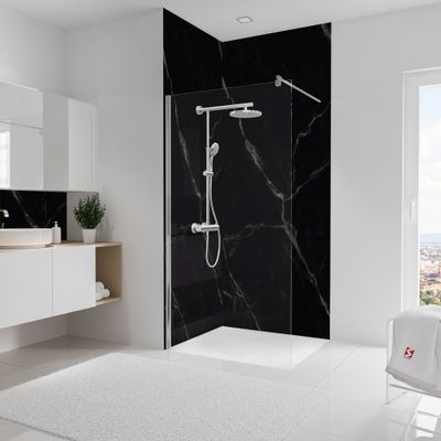 Panneaux muraux de douche 100+100x255 cm marbre de carrare noir DécoDesign Softtouch - SCHULTE