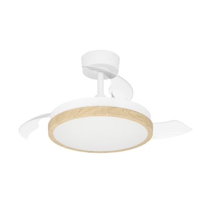 Ventilateur de plafond silencieux à pales rétractables LED + télécommande Blanc/bois Ø83cm - Malpica EGLO