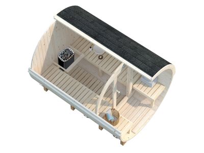 Sauna extérieur rond en bois Palmako Anita 4 places avec poêle et façade vitrée - 10,4 m² - PALMAKO
