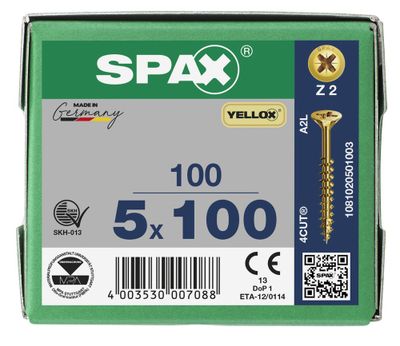 Vis tête fraisée PZ 5 x 100 mm par 100 SPAX