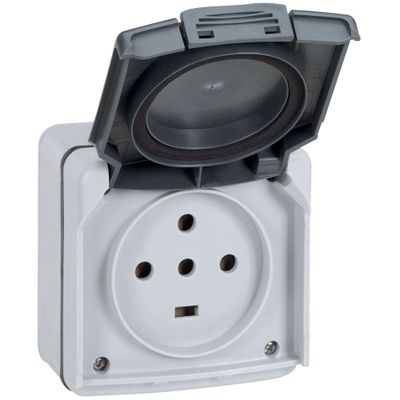 Prise électrique de puissance étanche IP55 en saillie 4 pôles 20A Gris - Plexo LEGRAND