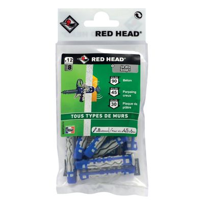 Chevilles bi-matière MX 8 x 50 mm par 12 RED HEAD